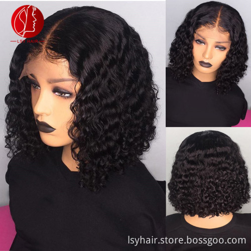 Lsy Ombre Color 1B30 1B99J Short Curly Wig Water Wave 150 Density Human Hair Lace Front Wigs Curly Hair Bob Wigs